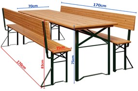 Casaria® Sörkészlet kartámasszal 170 cm - összecsukható