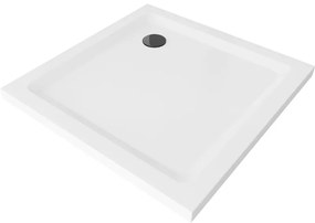 Mexen Flat négyzet alakú slim zuhanytálca 70 x 70 cm, Fehér, szifon Fekete - 40107070B