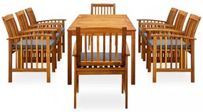 9 részes kültéri tömör akácfa étkezőgarnitúra párnákkal