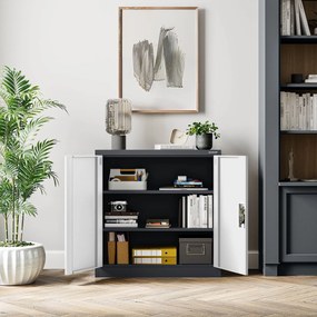 Alacsony fém irattartó szekrény BEATA, 900 x 930 x 400 mm, antracit-fehér