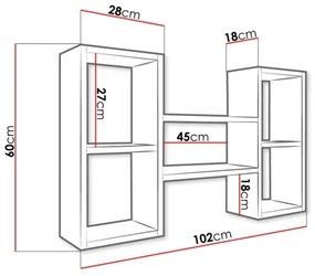 Fali polc TRIO 60x102 cm fehér