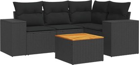 vidaXL 5 részes fekete polyrattan kerti kanapészett párnákkal