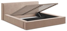 Világos rózsaszín kárpitozott ágyneműtartós franciaágy ágyráccsal 160x200 cm Noho – Makamii