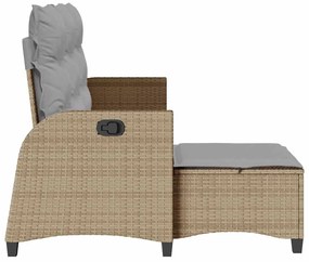 L-alakú bézs polyrattan fekvő kerti kanapé párnákkal