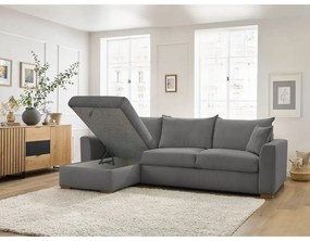 Szürke kordbársony kinyitható sarokkanapé (variálható) Augustin – Bobochic Paris