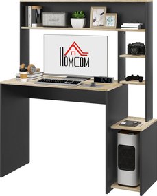 HOMCOM Modern Íróasztal Polcokkal Monitor Állvány CPU Iroda Tanulás 114x45x138 cm Szürke és Natúr | Aosom