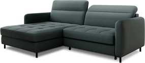 Szürkészöld bársony kinyitható-tárolóhelyes sarokkanapé (bal oldali-heverő résszel) Gomsi – ELTAP