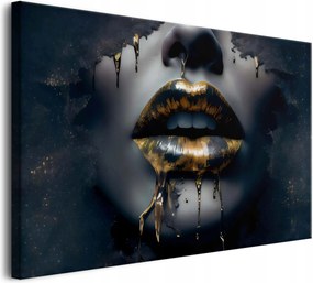 Sötét vászonkép a nappaliba Női ajkak aranyban 80x120cm