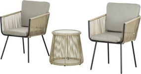 Outsunny 3 részes PE Rattan és Acél Kert Szett, 2 szék mosható párnákkal, karfával, üveg tetejű kávézó asztal, erkély, terasz bútor szett, Kávé/Fény G