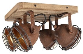 Ipari reflektor rozsdabarna fával, dönthető, 4 lámpás - Gina