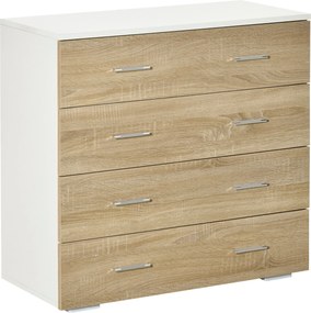 HOMCOM 4 Fiókos Komód Modern Segédtároló Szekrény Hálószobába, Előszobába, Nappaliba, 76x35x72 cm Tölgy és Fehér Kivitelben | Aosom