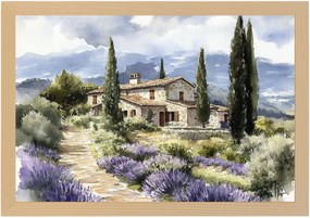 Poszter Keret Fa Olaszország Toszkána Levendula Ciprus Kőház 60x40