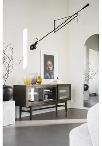 Barna tálalószekrény tolóajtóval, tölgyfa dekorral 170x75 cm Hazelton – Rowico