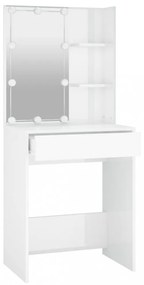 magasfényű fehér fésülködőasztal LED-del 60 x 40 x 140 cm