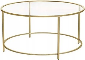 Stílusos dohányzóasztal, arany, kerek pad, edzett üveg, 84cm x45 cm