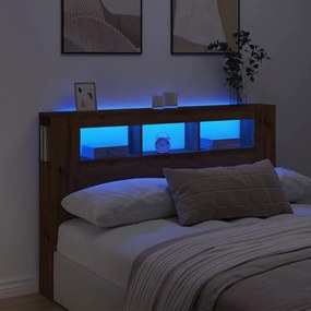 kézműves tölgyszínű szerelt fa LED-es fejtámla 160x18,5x103,5cm