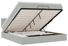 Ottomán ágykeret matraccal világosszürke 200x200 cm bársony