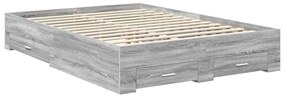 vidaXL Ágykeret fiókkal fejtámlával Szürke Sonoma 135 x 190 cm Faanyag