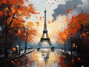 Vászonkép Canvas Párizs Eiffel-torony Ősz Eső Tükröződés 100x75