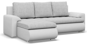 Tokio sarokkanapé, 2 ágyneműtartóval, fonott + műbőr, baloldali, szürke - fehér