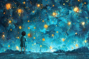 Vászonkép Canvas Gyerek Éjszaka Ég Csillagok Álom Mese 60x40