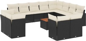 vidaXL 13 részes fekete polyrattan kerti ülőgarnitúra párnákkal