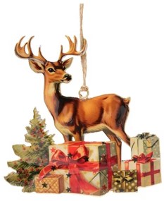 Karácsonyfadísz szarvas csomagokkal 14,5x1x15 cm fém