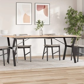 Tömör fenyőfa és acél étkezőasztal Y-vázzal 200x100x75 cm