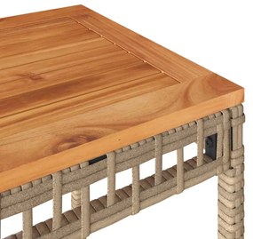vegyes bézs polyrattan és akácfa kerti asztal 38 x 38 x 42 cm