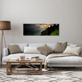Kép - zöld hegyvidéki táj (órával) (90x30 cm)