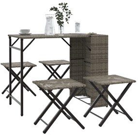 5 részes szürke polyrattan összecsukható kerti étkezőgarnitúra