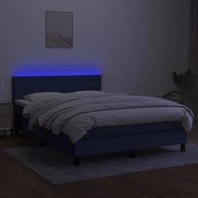 kék szövet rugós és LED-es ágy matraccal 140x190 cm