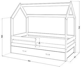 Gyerekágy HÁZIKÓ D3 fehér 80 x 160 cm Matrac: Matrac nélkül, Ágyrács: Ágyrács nélkül, Ágy alatti tárolódoboz: Tárolódoboz nélkül