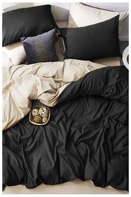 Fekete-krémszínű kétszemélyes-hosszabbított pamut ágyneműhuzat lepedővel 200x220 cm – Mila Home