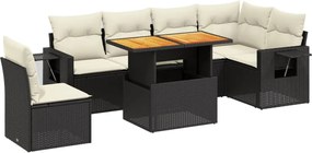 vidaXL 7 részes fekete polyrattan kerti ülőgarnitúra párnával