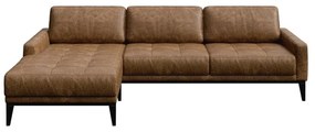 Musso Tufted barna bőr kanapé bal oldali fekvőfotellel - MESONICA