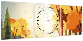 Kép - őszi táj, illusztrációk (órával) (90x30 cm)