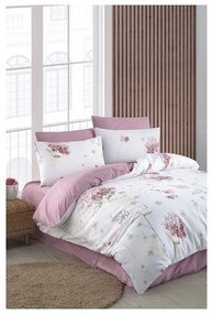 Fehér-rózsaszín kétszemélyes hosszabbított ágyneműhuzat lepedővel, négyrészes 200x220 cm Floral – Mila Home