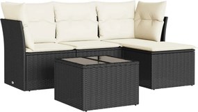 vidaXL 5 részes fekete polyrattan kerti kanapészett párnákkal