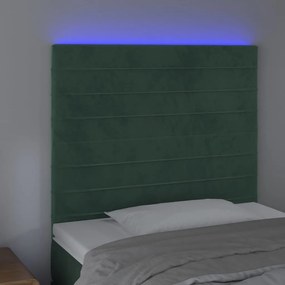 sötétzöld bársony LED-es fejtámla 80x5x118/128 cm
