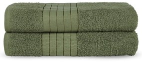 Sötétzöld frottír pamut fürdőlepedő szett 2 db-os 70x140 cm – Good Morning