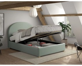 Zöld kárpitozott ágyneműtartós franciaágy ágyráccsal 140x200 cm Moon – Vipack