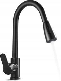 Magas Fekete Konyhai Csaptelep Kihúzható Kifolyócsővel 2 Zuhanyzási Mód Csaptelep