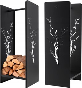 Kandalló Fa Állvány Kosár Fém Fekete Matt