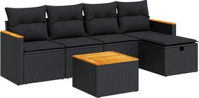vidaXL 6 részes fekete polyrattan kerti ülőgarnitúra párnákkal
