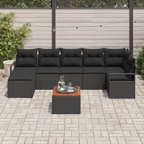 8 részes kerti kanapészett párnákkal Fekete Poli Rattan Akác, 2 fős kerti kanapé párnákkal Fekete Poli Rattan