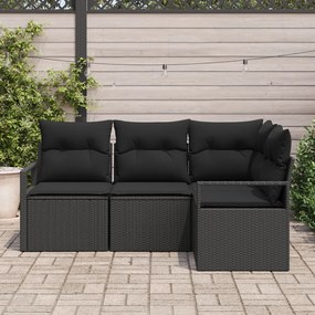 4 darabos Kerti Kanapészett Párnákkal Fekete Poli Rattan, 2 személyes Kerti Kanapé Párnákkal Fekete Poli Rattan
