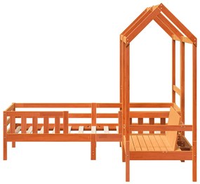 viaszbarna tömör fenyőfa ágy és pad szett tetővel 90 x 200 cm