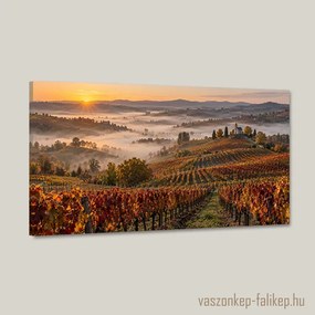 Ködös szüret hajnala vászonkép – meleg színek 40x23 cm