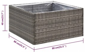 szürke polyrattan kerti ültetőláda 80 x 80 x 40 cm